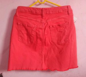 Vibrant Orange Denim Mini Skirt