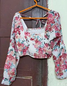 Floral Print Square Neck Crop Top