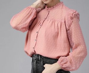 Sheer peach Polka Dot Ruffle Top