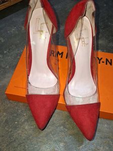 Red Suede Clear Panel Heels
