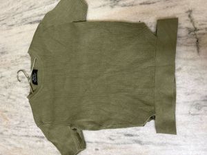 Bershka Ribbed Green Knit Top