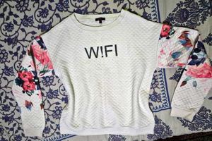White Floral Sleeve "W!FI" Sweatshirt