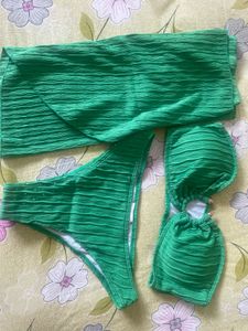 Vibrant Green Bikini Set with Sarong