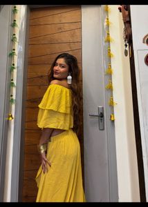 Vibrant Yellow Off-Shoulder Crop Top &amp; Skirt Set