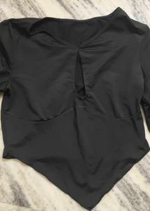 combo of  Black Long Sleeve Crop Top and sleeveles