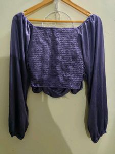 Purple Ruched Long Sleeve Top