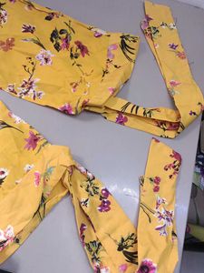 Yellow Floral Tunic Top with long bell sleeves