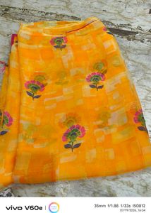 Vibrant Orange Floral Print Saree
