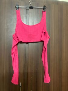Hot Pink Cropped Long Sleeve Top