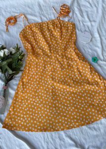 Cute Yellow Polka Dot Mini Dress