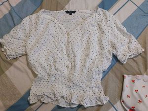 White Polka Dot Smocked Blouse