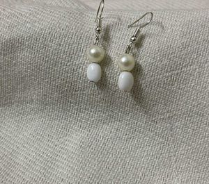 Pearl & White Bead Drop Earrings
