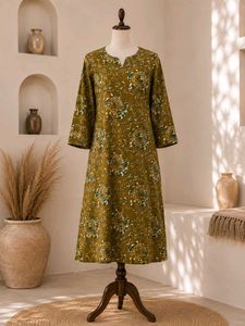 Olive Green Floral Print Kurta Set
