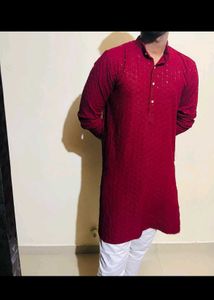Maroon Embroidered Kurta