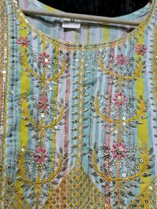 Embellished Striped Kurta with Pants Set