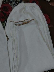 Elegant White Kurta with Colorful Neckline