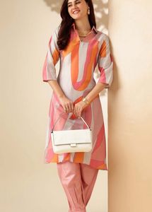 Shirt Collar A-line Kurta With Salwar For Women