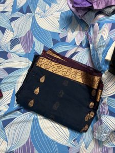 Elegant Black Saree with Golden Border