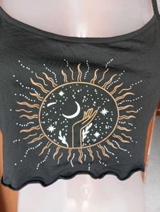 Celestial Print Spaghetti Strap Crop Top