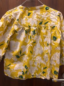 Yellow Floral Print Button-Up Blouse