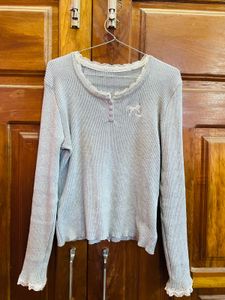 Cute Long Sleeve Lace Trim Top