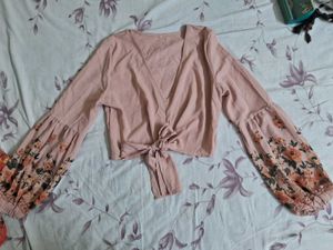Chic Pink Floral Sleeve Wrap Top
