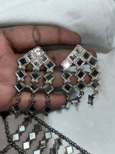 Stunning Silver Mirror Work Choker Set