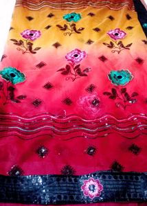 Vibrant Ombre Floral Print Saree