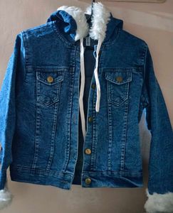 Denim Jacket with Faux Fur Trim
