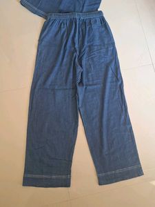 Denim Two-Piece Set - Top &amp; Wide Leg Pants