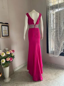 Elegant Hot Pink Gown with Embellished Waist