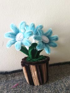 Cute Blue Pipe Cleaner Flower Pot