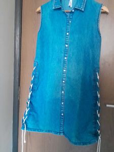 Denim Sleeveless Shirt Dress