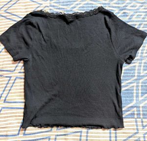 Pinterety Black Lace Trim Baby Tee 🖤🐰