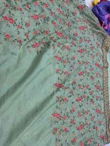 Elegant Green Floral Embroidered Saree
