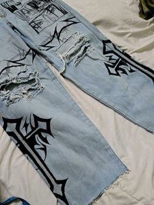 streetwear Custom Hand-Painted Ripped Jeans