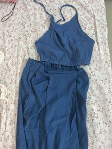 Blue Co-ord Set - Crop Top &amp; Dhoti Skirt