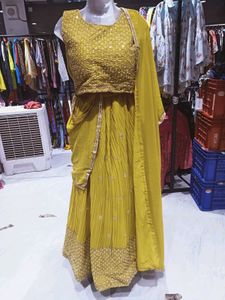 Yellow color lhega choly heavy sequin 3psc set