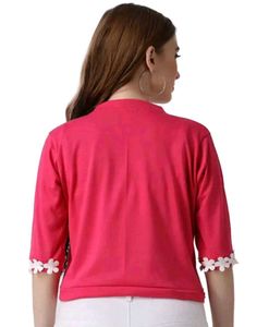 Stylish Pink Shrug with Floral Trim