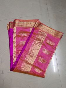 Pink &amp; Gold Embellished Sari