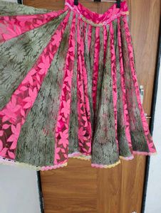 Vibrant Pink &amp; Olive Green Lehenga Choli Set