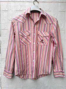 Korean Pintrest Pink Striped Western Shirt