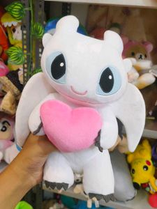 White Dragon Plush Toy with Heart