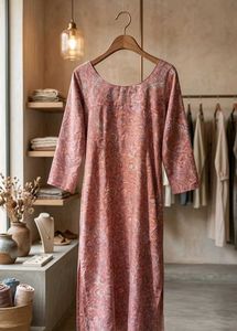 Peach Floral Print V-Neck Kurta