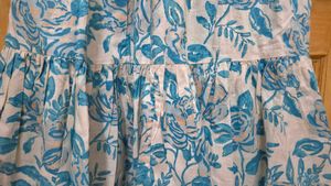 Blue Floral Print A line dress