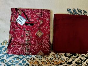 Maroon Printed Kurta Set