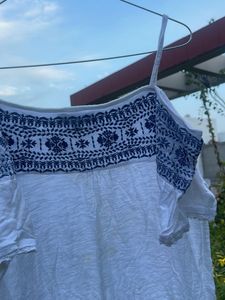 Embroidered Cold Shoulder Top