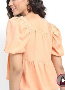Peach Puff Sleeve Peplum Top
