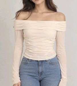 Sheer Off-Shoulder Long Sleeve Top