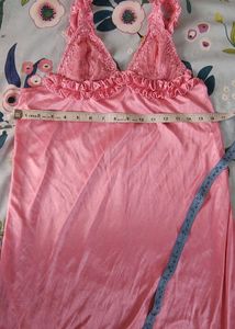 Pink Night Dress (Gown) Lace Work (Bust 34-38)